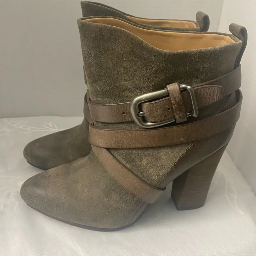 Sigerson Morrison Belle  Brown Suede Leather Block Heel Ankle Boots Womens 6 - Picture 3 of 11
